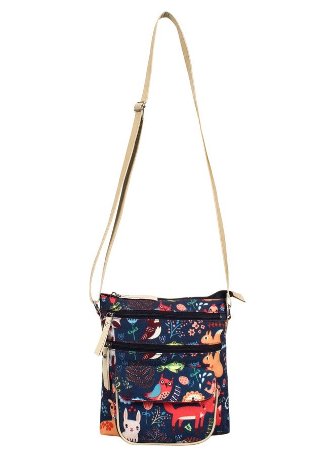 Anekaant Women's Modish Digital Printed Canvas PU Sling Bag Navy and Multi - Image 4